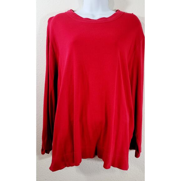 Westbound Woman Red Long Sleeve Crew Neck Tunic Top 2X Plus Lightweight Soft - Picture 1 of 6